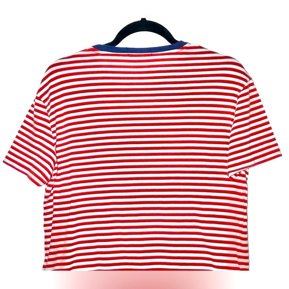 Polo Ralph Lauren Red & White Striped Crewneck Shirt w/ Blue Collar Trim, Small - Picture 4 of 10